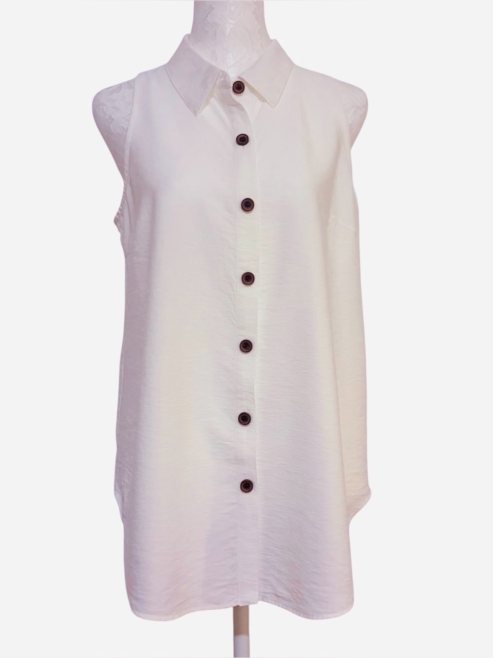 Boho Chic Ivory Button Front & Back Sleeveless Top Medium